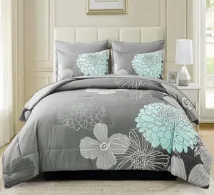WONGS BEDDING 7 Pieces Bed in a Bag Floral Comforter Set Queen Flowers Bedding Set Soft Microfiber Comforter Sets with 1 Comforter 1 Flat Sheet 1 Fitted Sheet 2 Pillowshams and 2 Pillowcases