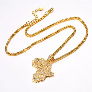 African map pendant necklace, men's and women's stainless steel