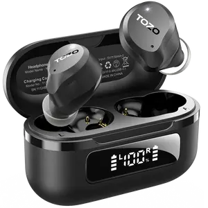 TOZO 2024NC9 Hybrid Active Noise Cancelling Wireless Earbuds ENC IPX8 Waterproof Bluetooth 5.3 Headphones Stereo Bass Heasets Headsets Audio headphones  audifonos traveling gadgets Electronic FathersDayGift Dark Black Microphone Charging
