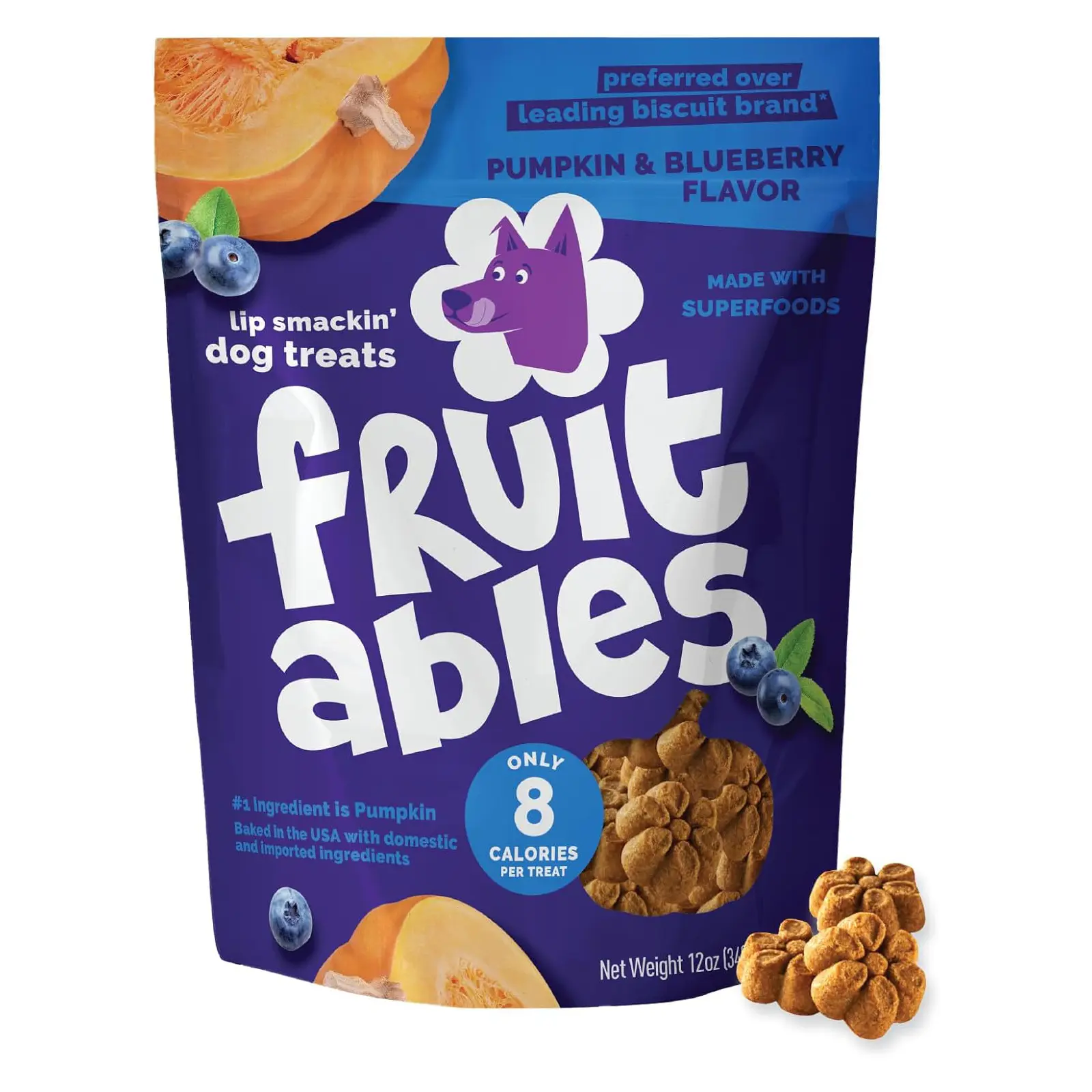 Fruitables Baked Dog Treats, Low Calorie Treats, Pumpkin & Blueberry, 12oz Healthy Dog Treats, Training Treats, Crunchy Dog Biscuits, Limited Ingredient Recipe, Healthy Puppy Snacks, Made in USA