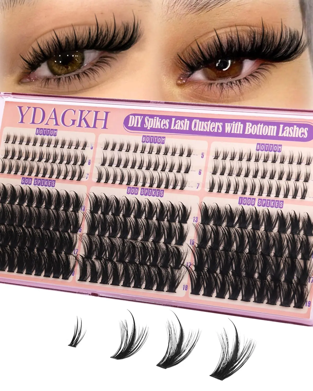 YDAGKH Spiky Lash Clusters 60D 80D 100D Volume Eyelash Cluster Spikes 5-19mm Mega Wispy Cluster Eyelash Extension with Bottom Lashes Fluff Spiky Individuals Eyelashes with Bottom Lash Clusters
