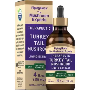 Piping Rock Turkey Tail Mushroom Extact Tincture | 4 Fl Oz | Alcohol Free Liquid Drops | Vegetarian | Non-GMO, Gluten Free Herbal Supplement