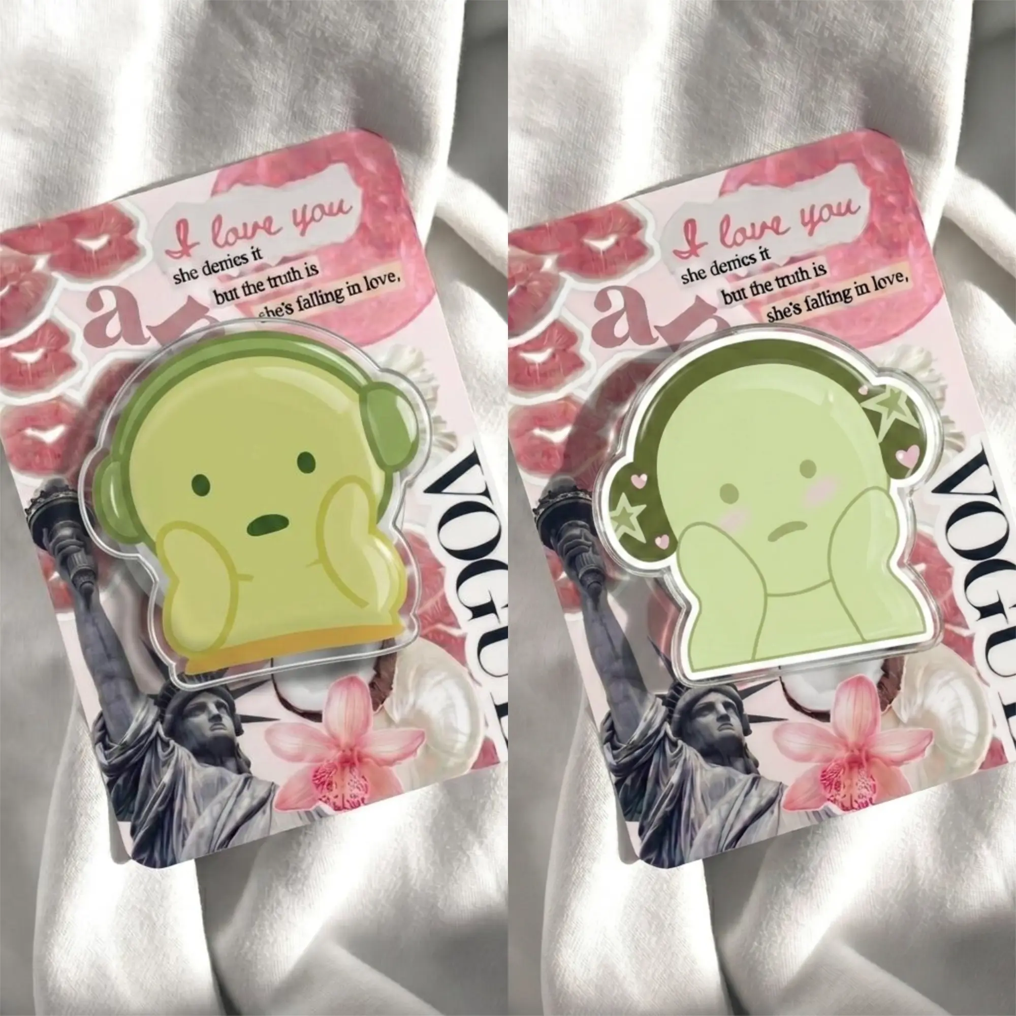 Music Lover Phone Grip Cute Headphones Character Stand | Coquette Aesthetic Kiss Marks Phone Holder | Trendy Lo-fi Chill Acrylic Grip Tok