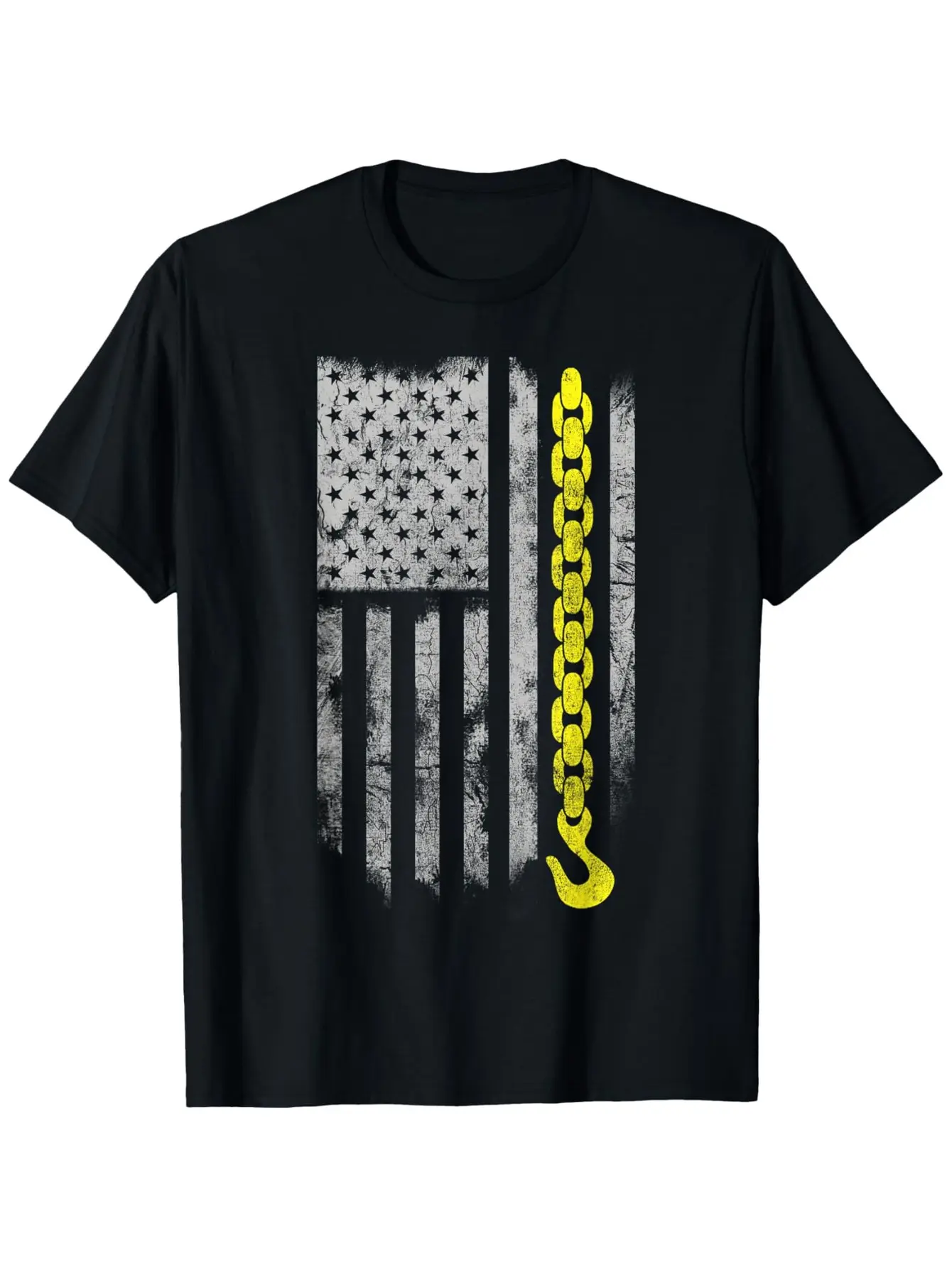 Yellow Tow Hook Chain Flag America Tow Truck Driver T-Shirt Suitable for unisex personality casual round neck outdoor short-sleeved t-shirt slightly elastic  cotton S-XXXL