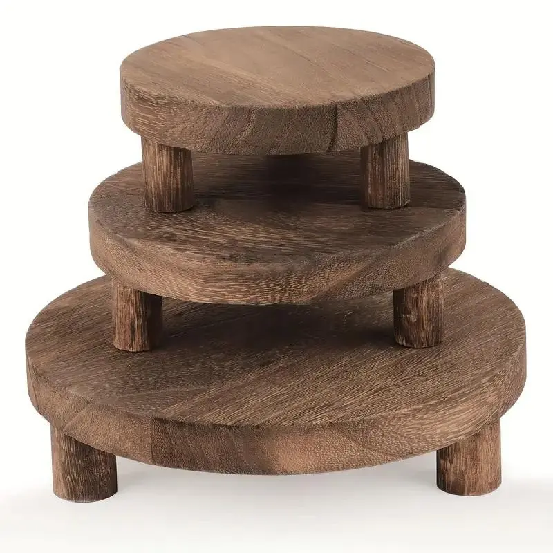 3 Piece Rustic Wooden Display Stands, Multi-Functional Cake Pedestal Stand, Dessert Stands & Base, Perfect for Farmhouse Decor, Easter, Valentine's Day, New Year Setup, Cupcake Display Set