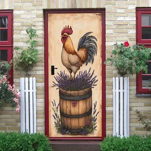 2pcs Vintage Style Rooster Wall Sticker Creative Lavender Barrel Pattern Home Decor Decal Self Adhesive Wallpaper for Living Room Bedroom Entrance Wall Decoration Removable Eco Friendly PVC Material Pos