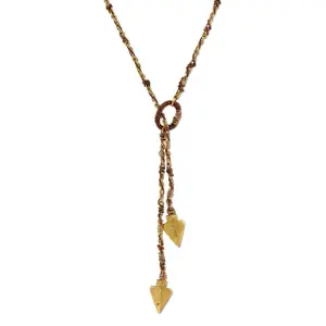 T.R.U. Boho Jewelry Double Arrowhead Wrapped Lariat Necklace 42"