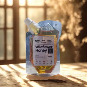 TMG Honey Squeezable Pouches Pure Raw Wildflower Honey - Convenient squeeze pouches filled with pure raw wildflower honey; naturally sweet, unfiltered, and perfect for tea, snacks, and everyday use