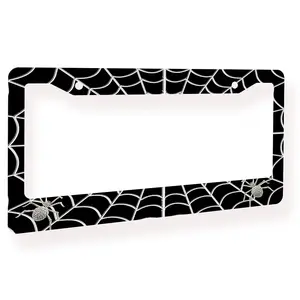 Goth Aluminum Spider Web License Plate Frame, 2-Hole Car Registration Plate Holder with Screws, 12.3x6.3 Inch Automotive Body & Frame Accessory Cover
