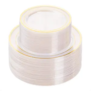 100PCS Clear Plastic Plate, Disposable Party Plates with 50 Dinner and 50 Dessert Plates, Plastic Plate for Party, Wedding and Birthday