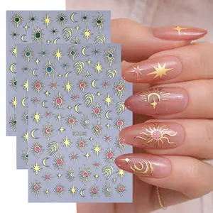 3 Pcs Star Moon 3D Nail Art Stickers, Nail Art Design, Ramadan Festival DIY Self-Adhesive Nail Decals, Elegant Charm Women's Manicure Decoration