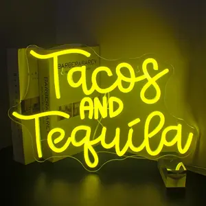 Taco & Tequila Neon Sign, USB Powered Neon LED Luminous Wall Mounted Home Lighting Decoration Lamp, Neon Sign for Bars, Snack Bars, Bistros, Led Neon Lights, Decorative Atmosphere Light