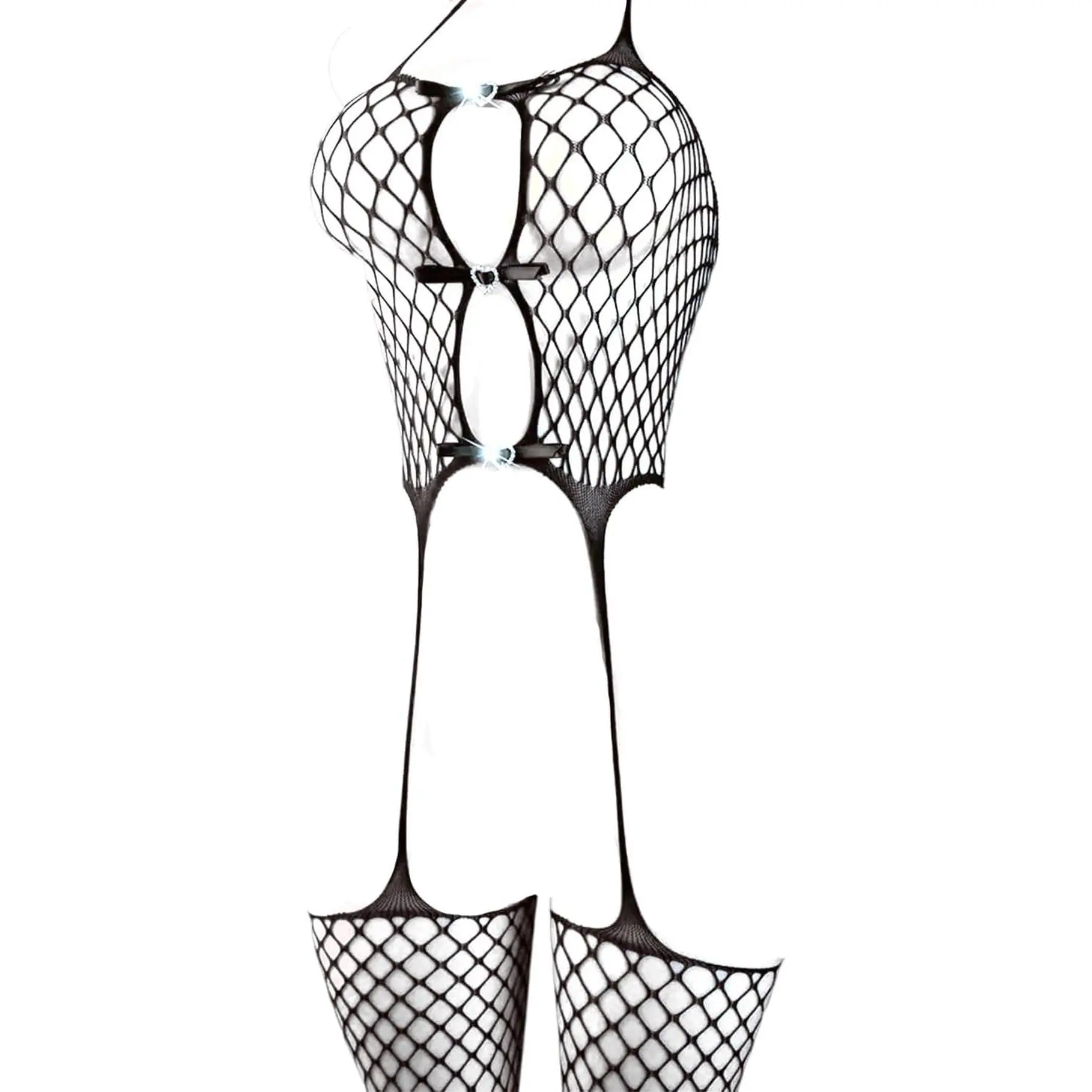 Women's 9-Tailed Fox Fishnet Bodystocking - 1-Piece Mesh Bodysuit, Sexy Full-Body See-Through Jumpsuit, Lingerie Underwear