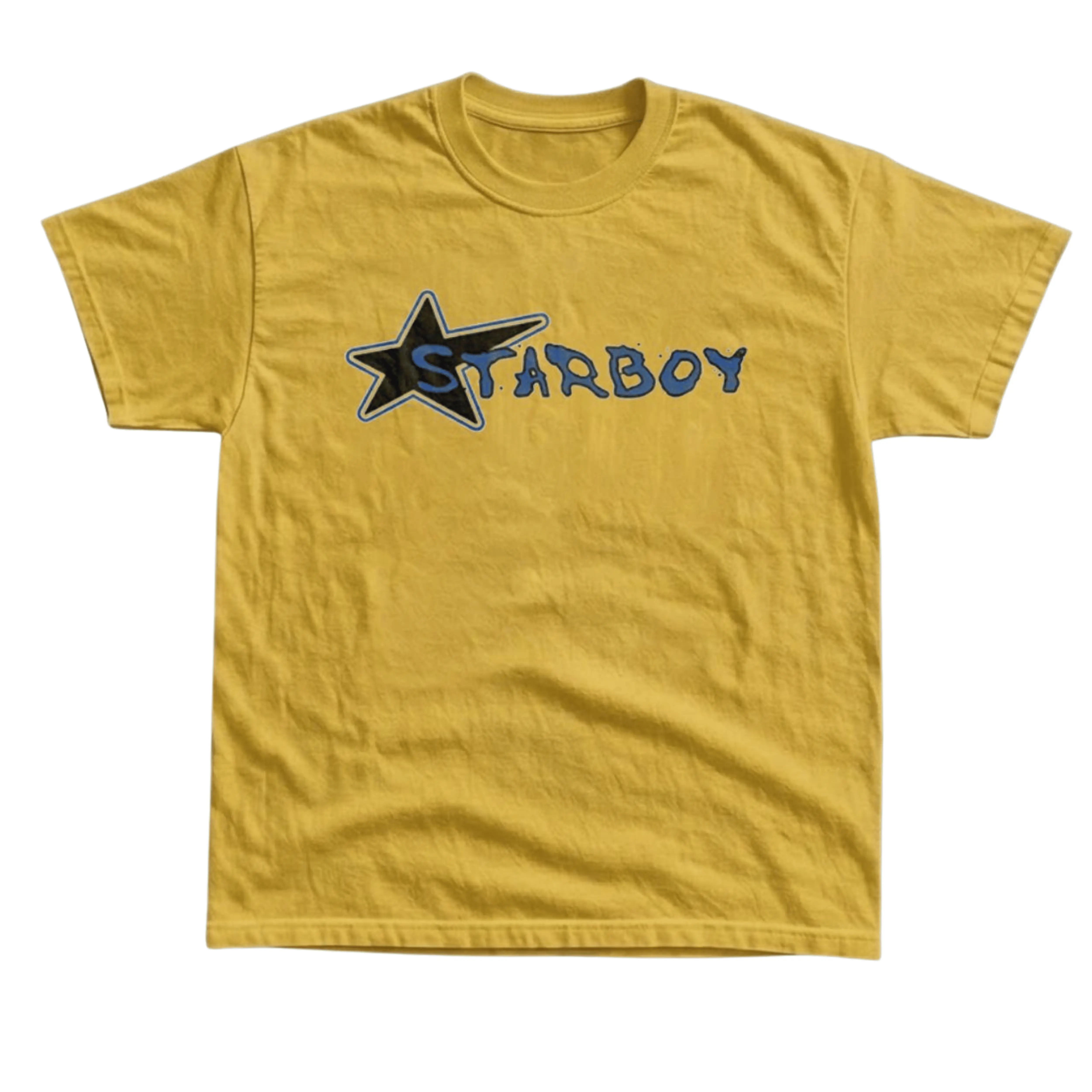 Gildan Men's and Women's T-Shirt, Vintage Style Starboy Graphic Tee, Distressed Blue Star Lettering Top, Retro 2000s Pop Hip Hop Music Art, Y2K Grunge Streetwear, Mustard Yellow Casual Outfit, Cool Music Lover Fan Gift