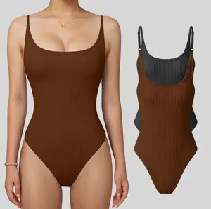 OQQfitness Womenswear Sleeveless BodySuit Ripple Knit Bodysuit Square Neck Backless Tank Workout Gym Minimalist Top#SummerVibes