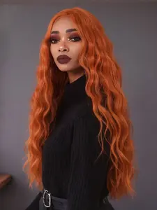 Ginger Orange Synthetic Lace Front Wigs Body Wave Natural Density Preplucked Hairline 13x4 HD Transparent Lace Wig Lace Frontal Wigs for Party Christmas Halloween Natural Looking Wig 32 Inch