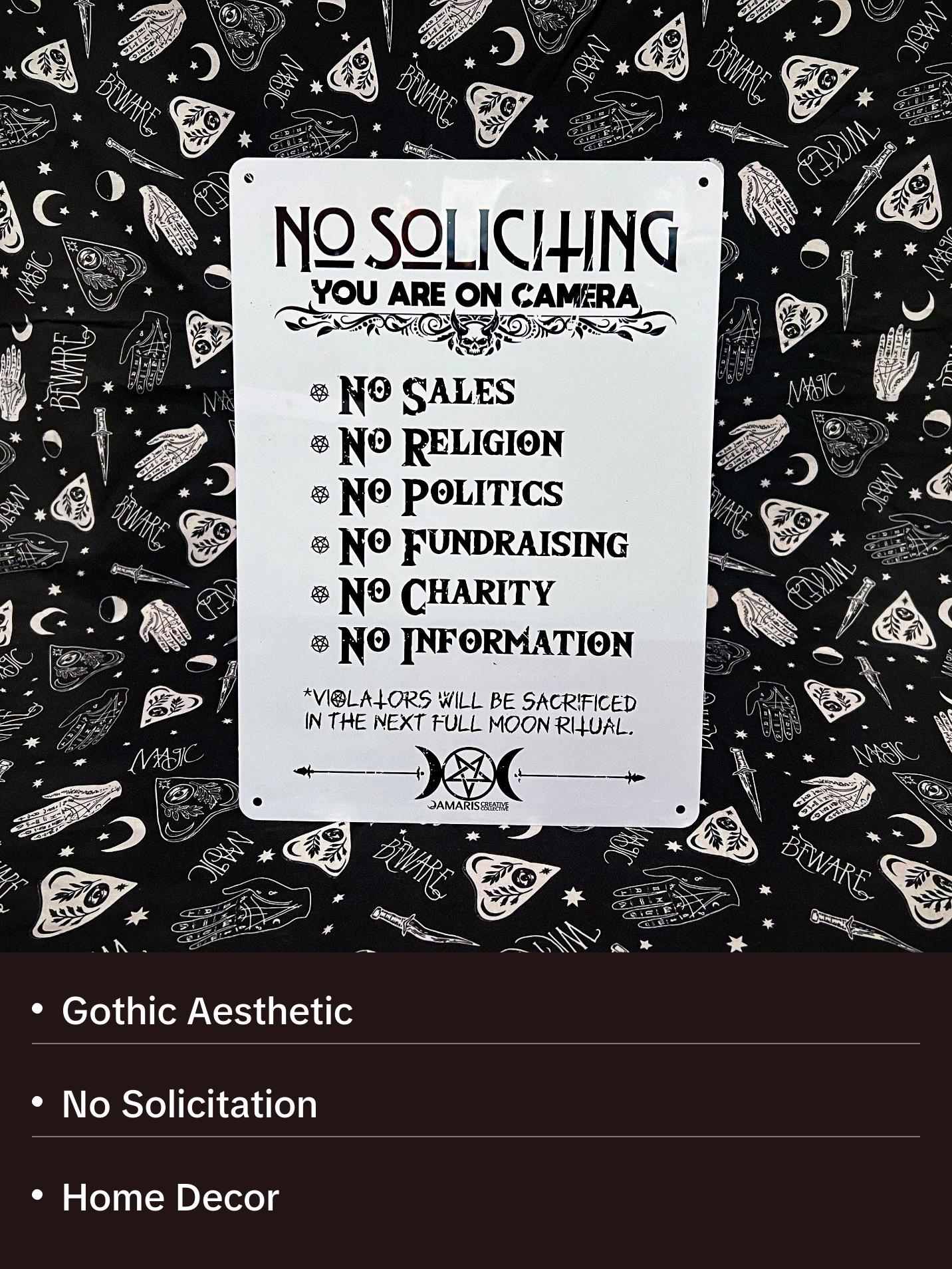 No Soliciting Sign - Gothic Style Home Decor