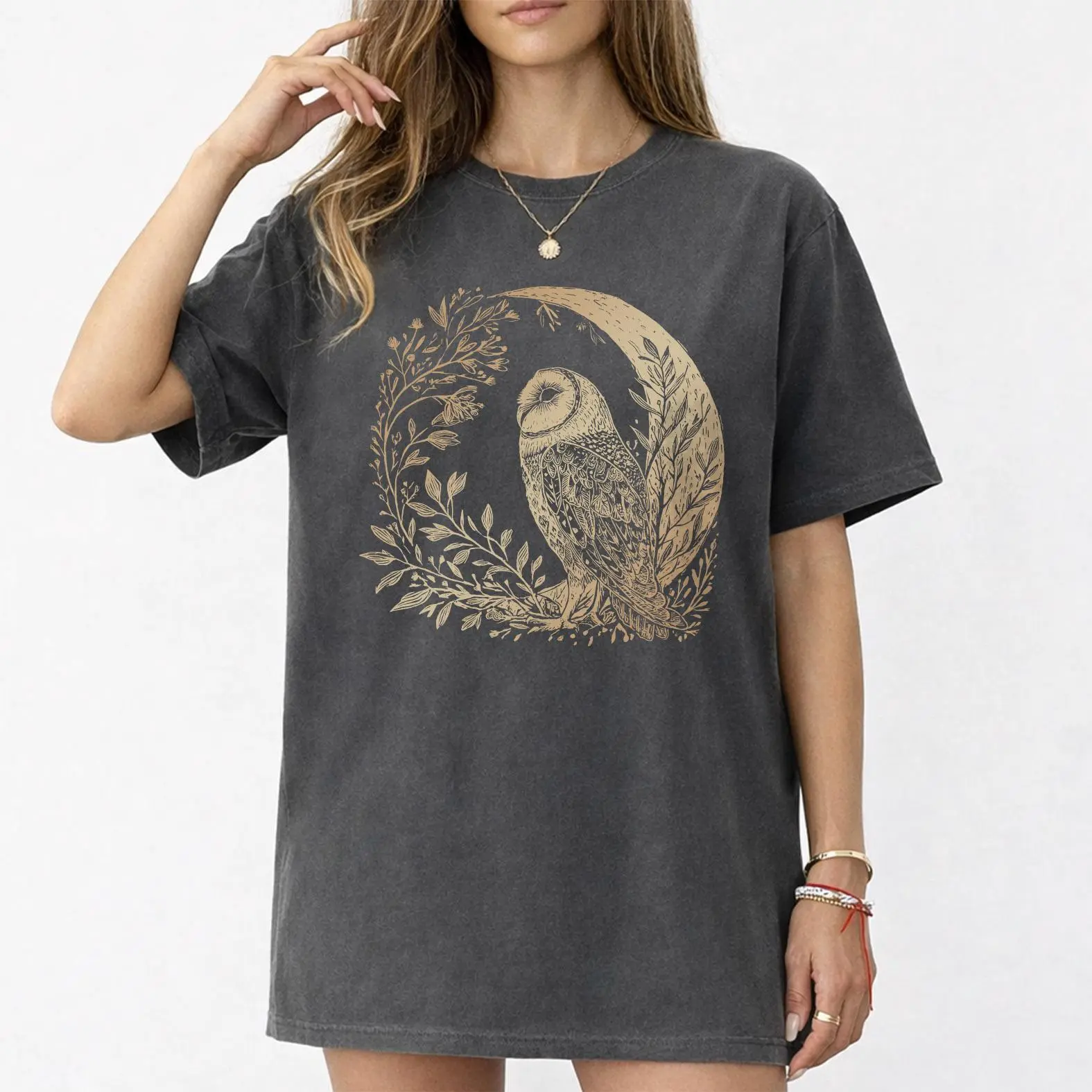 Comfort Colors Owl Shirt, Moon Phase Owl Graphic Tee, Cottagecore Bird Shirt, Gift for Owl Lovers