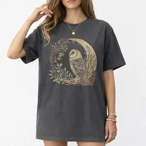Comfort Colors Owl Shirt, Moon Phase Owl Graphic Tee, Cottagecore Bird Shirt, Gift for Owl Lovers