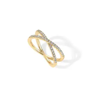 Plated Women's X Ring Simulated Diamond CZ Criss Cross Ring