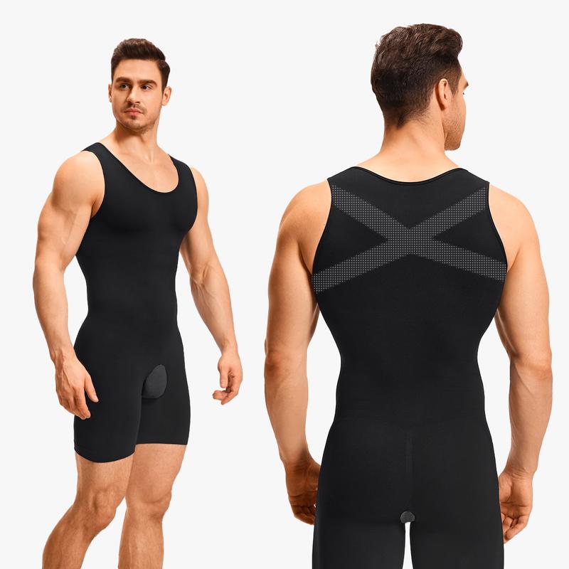 Nebility Men's  Upgraded New Fabric High Compression One-piece Shapewear U-Neck Men's Bodysuit With Abdominal Compression and Body Curves Improvement, Perfect for Gym & Workouts