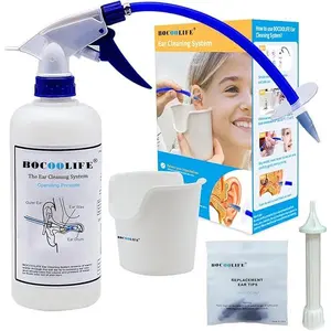 BOCOOLIFE Ear Wax Removal Kit - Safe & Effective Ear Cleaning System Cleaner with 3 Replacement Tips, Manual Flush Washer for Gentle Wax Remover, Includes Wash Basin for Easy Irrigation and Flushing