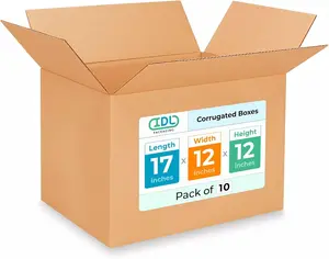Medium Shipping & Moving Boxes 17x12x12 inches (10-Pack) - Extra Strength 200 lb vs Regular - Corrugated Durable Cardboard Boxes - Medium Moving Box - Heavy Duty Moving Box by IDL Packaging