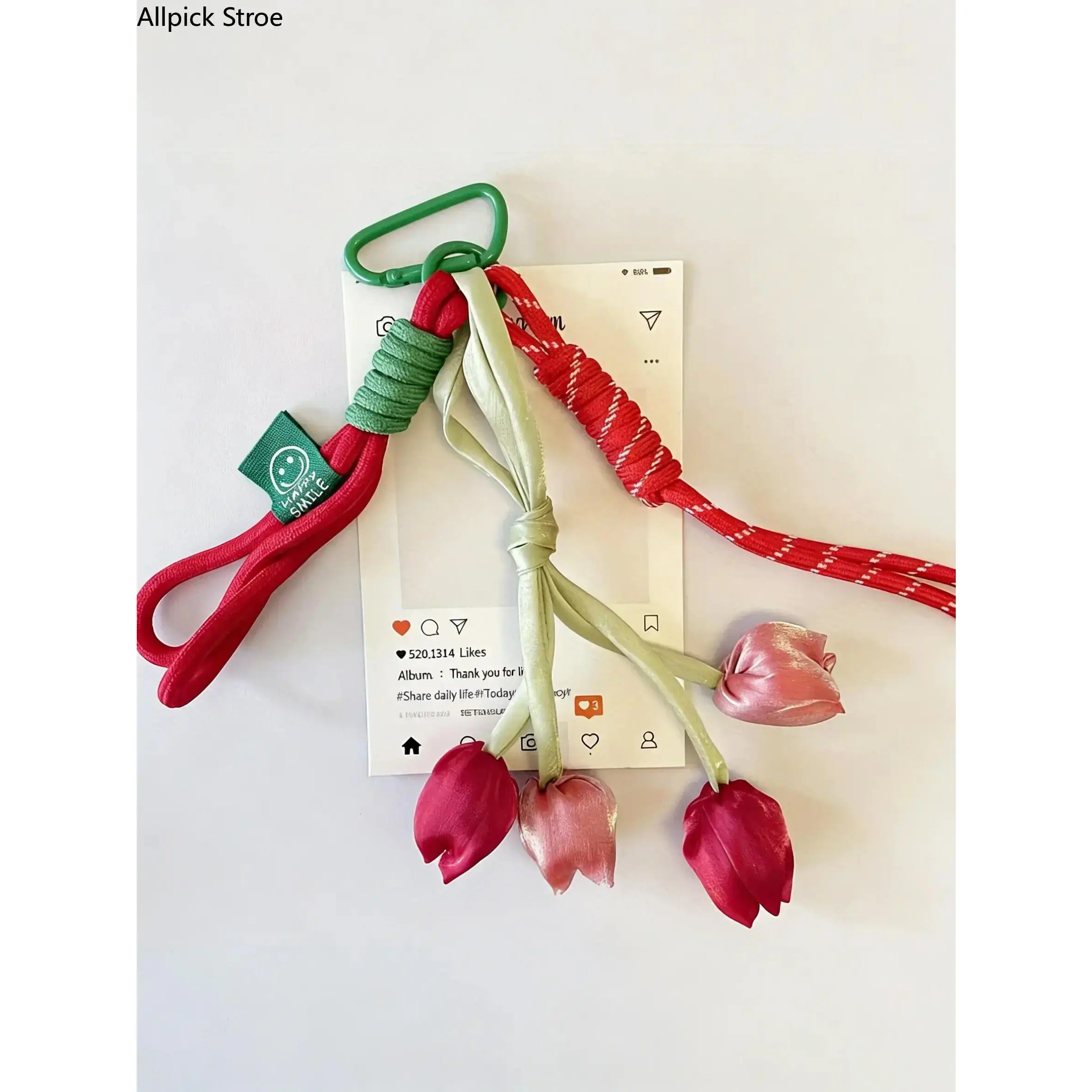 Coquette Tulip Flower Key Chain Pendant, Polyester Key Accessories for Handbags & Backpacks - Versatile Addition for All Genders, Purse Accessories, Keychain Kawaii, Trendy Bag Charms, Flowers, Vibrant, One Size