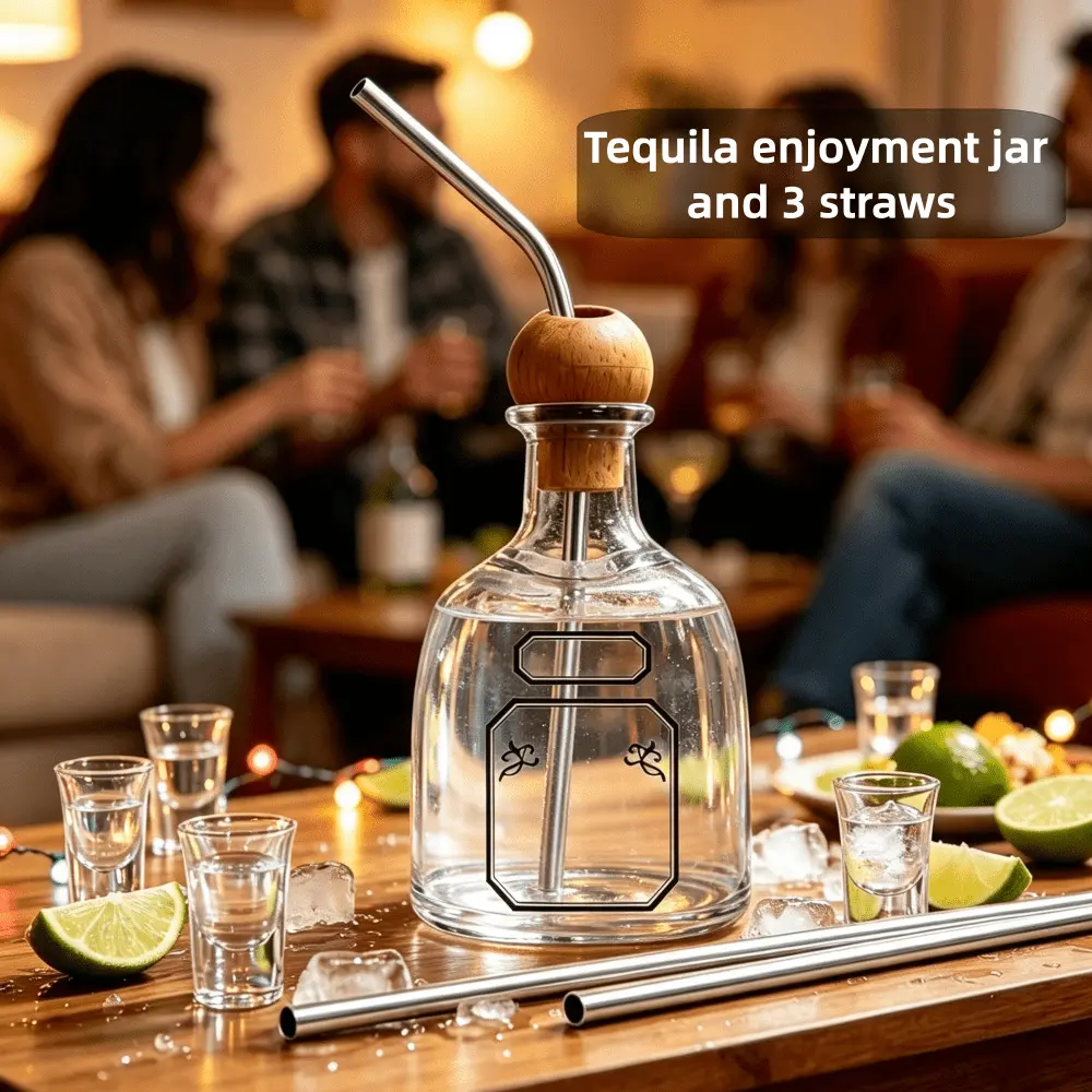 [PABHAN] Mini Dragon Tongue Wine Bottle Jar Set, Reusable Cups with Cork Stoppers, Straw-Included Reusable Spirits Glassware Drinkware Gear, Travel-Ready for Cocktails, Home & Bar Use