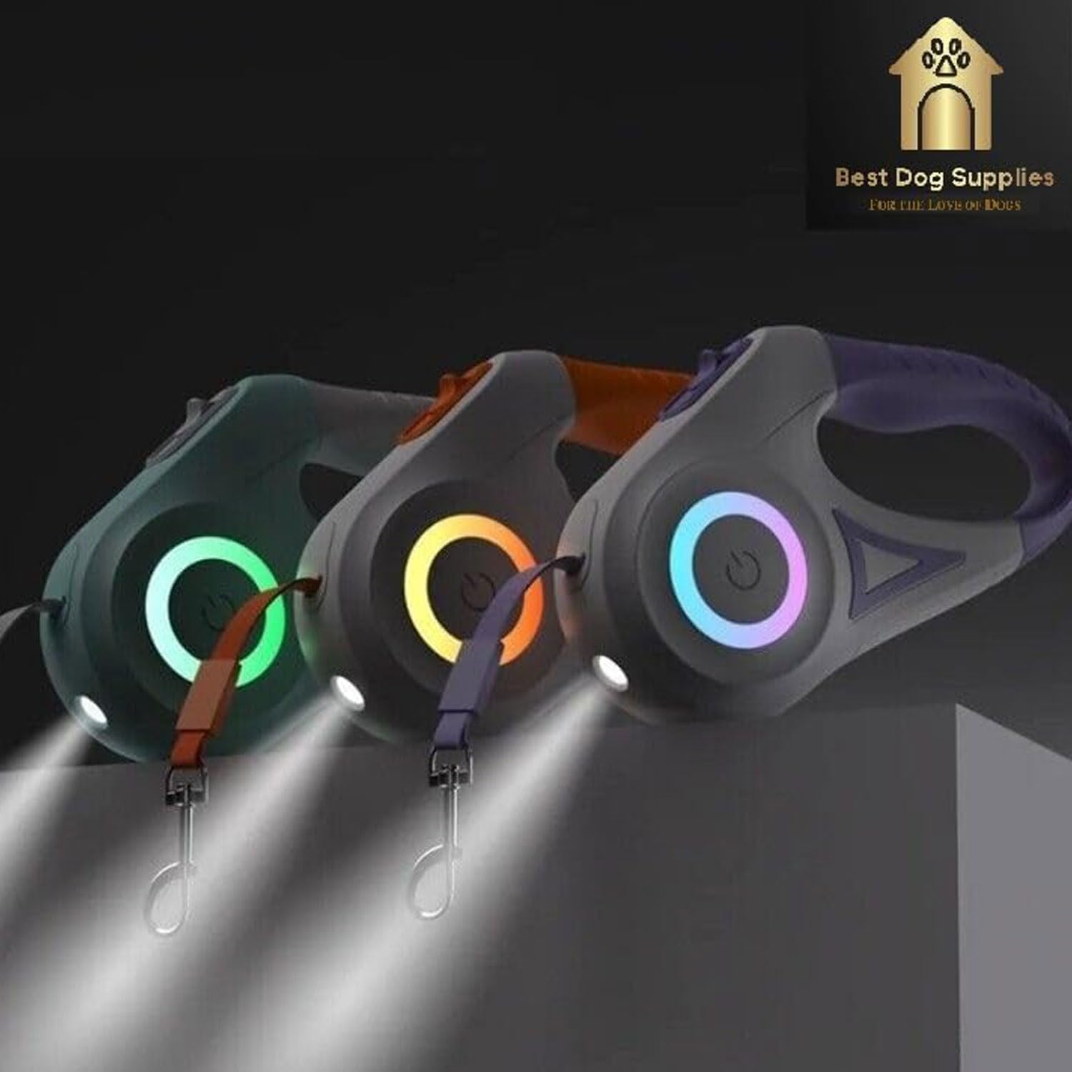 Pawzseek LED Retractable Safety Dog Leash, Automatic Extendable Leash for Small to Medium Dogs Up to 110 Lbs, Safety Leash
