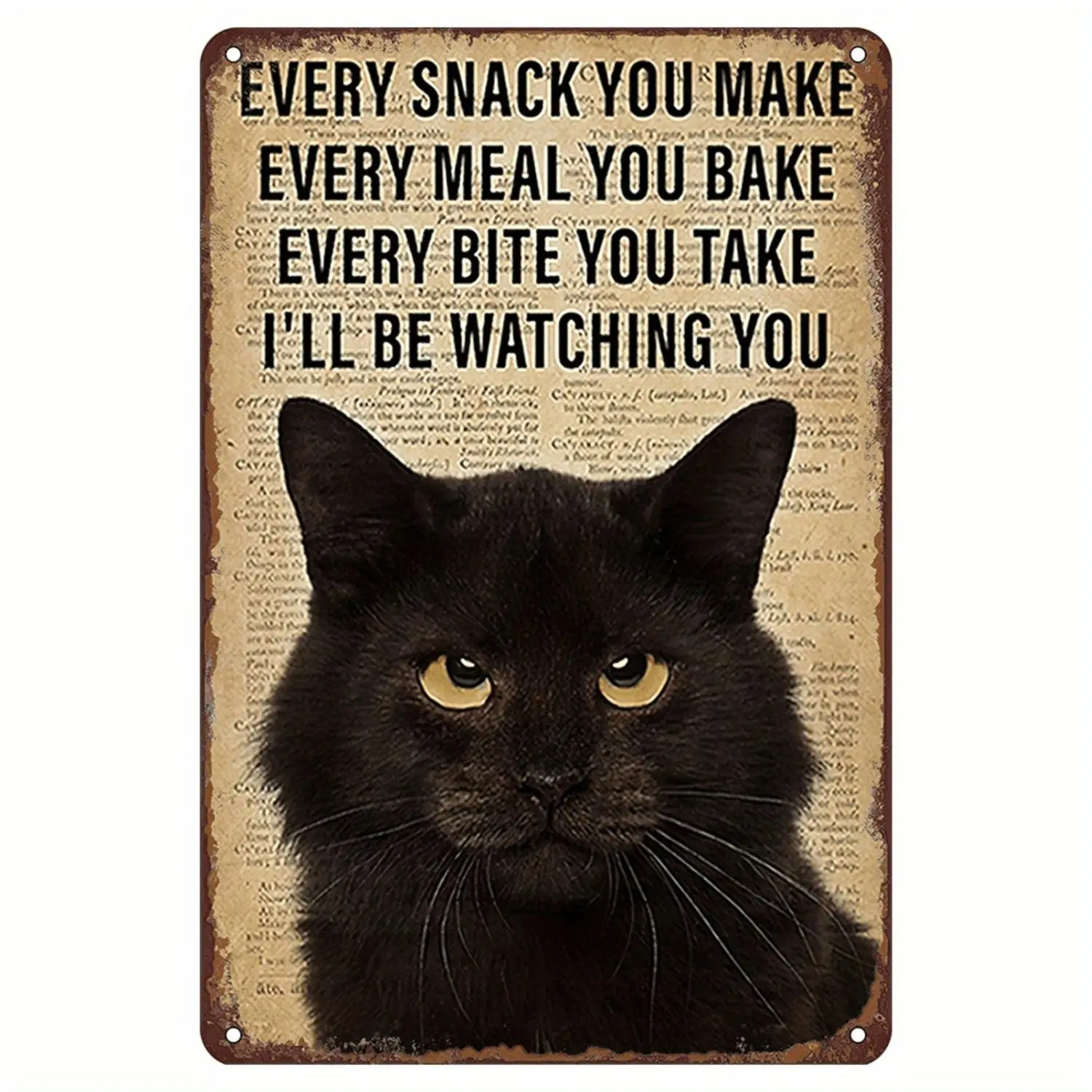 Charming Cat & Food Metal Tin Sign - Ideal Gift for Cat Enthusiasts, Vintage Kitchen Decor, Wall-Mounted, 8"x12 Halloween Christmas decorations