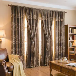 4 Panels 52x84inch Geometric Diamond Embroidery Snow Voile With Valance Double Laver Curtains, Double Layer Embroidery+Window Curtain, Gorgeous Living Room Curtains Decorate Your Room And Living Room QF18