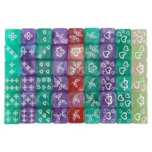 10pcs 6-Sided Dice Set, Maple Leaf Floral Diamond Heart Pattern, 16mm Dice for Board Games, Choking Hazard Small Parts