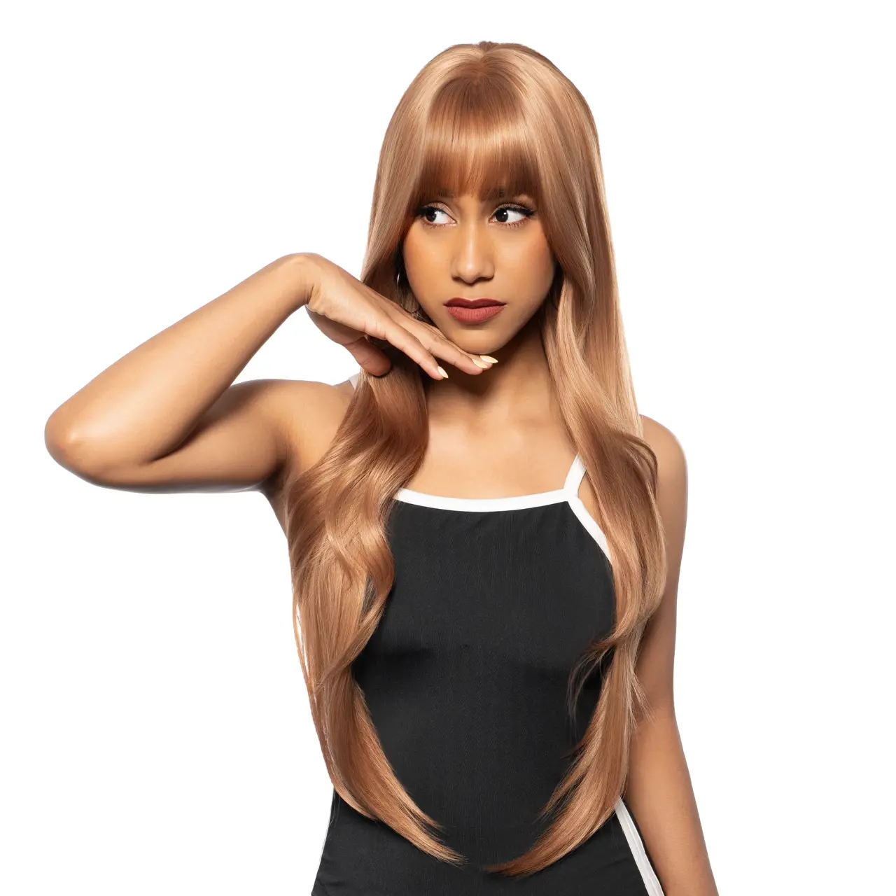 28-inch Solid Caramel Strawberry Blonde Lightly Wavy Undone Waves w/ Layers Synthetic Wig | 【Heat Resistant】【Cap Included】 | #video 53FSGB