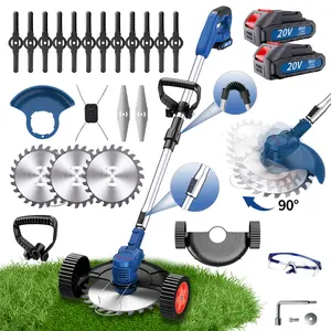 KITESDER 21V Cordless Grass Trimmer - 2-in-1 Lightweight Electric Weed Eater & Lawn Edger with Metal Blades, 2Ah Lithium Battery, Charger & Extra Blades for Lawn Edging, Weed Pruning