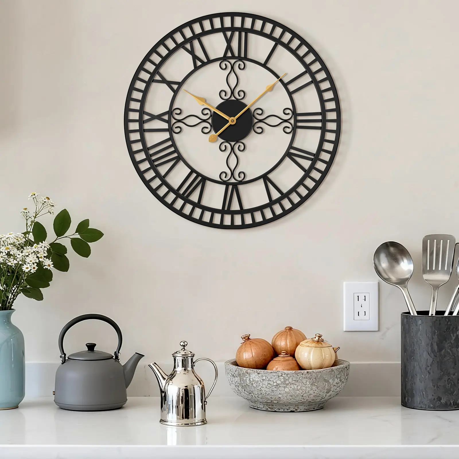 20/24 Inch Large Cutout Metal  Decorative Wall Clock | Roman Numeral Decor Clock for Living Room/Bedroom