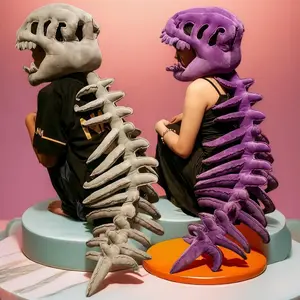Dinosaur Skeleton Head Costume Plush Toy Doll Hat for Kids & Adults Soft PP Cotton Unique Theme Party Accessory Fun Birthday Gift Halloween Christmas