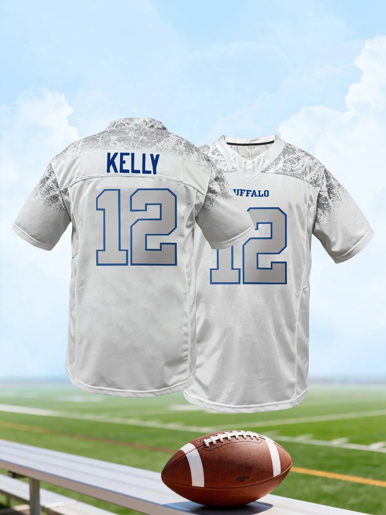 Men's #17 Embroidered Buffalo Football Jersey, Embroidered Jerseys, Football Uniform, Short Sleeve T-Shirt, Loose Fit Breathable Rugby Jersey for Training & Daily Wear, All-Season Unisex Design, Gift for New Year, Casual Sports Jersey