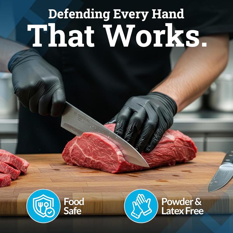 Black Nitrile Disposable Gloves Large, 50 Count - BBQ, Tattoo, Hair Dye, Cooking, Mechanic Gloves - Powder and Latex Free - Tattoo Supplies