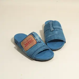 Shoes for Women 2025 Summer Women's Slippers Outdoor Solid Denim Open Toe Low-heeled Large Size Casual Slippers Women