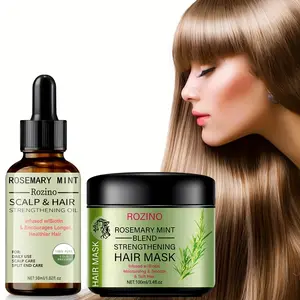 ROZINO Organic Rosemary Hair Mask & Mint Oil Set | Nourishing & Strengthening Treatment for Dry & Damaged Hair, Infused with Biotin & Essential Oils for Deep Conditioning - Haircare
