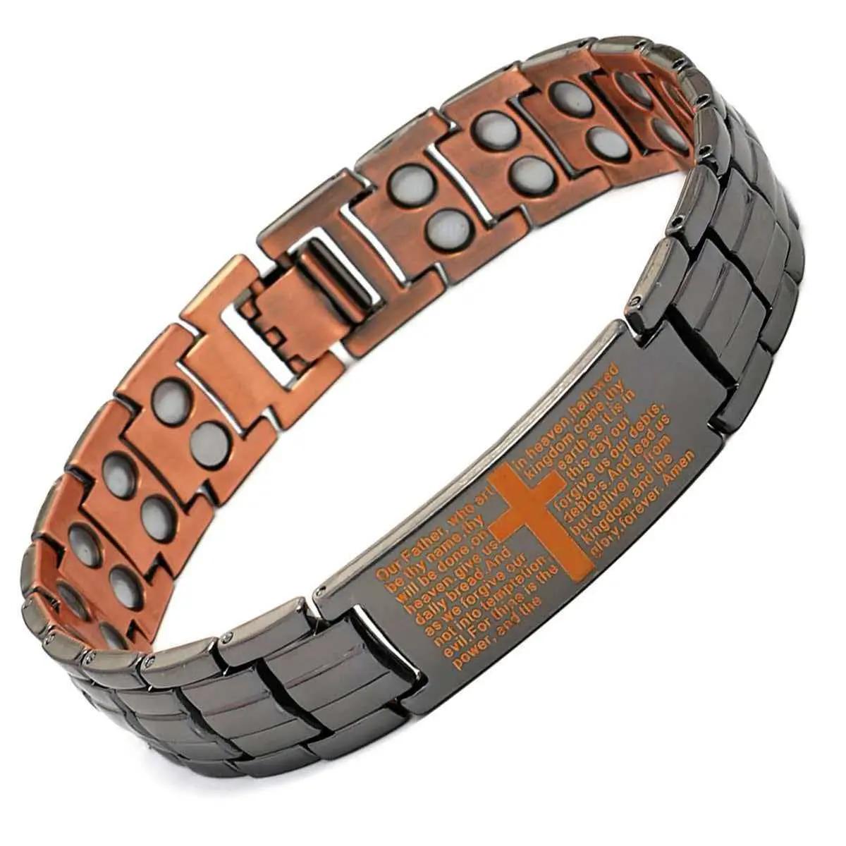 Men's pure copper magnetic therapy bracelet; cross style, adjustable size, the best holiday gift for dad/husband. functional energy magnet bracelet