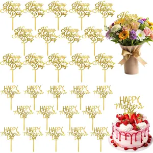 30 Pcs Happy Mother's Day Cake Topper, Acrylic Mothers Day Cupcake Toppers with Heart Love Cake Gold Toppers Cake Decor for Mom's Birthday Party Supplies