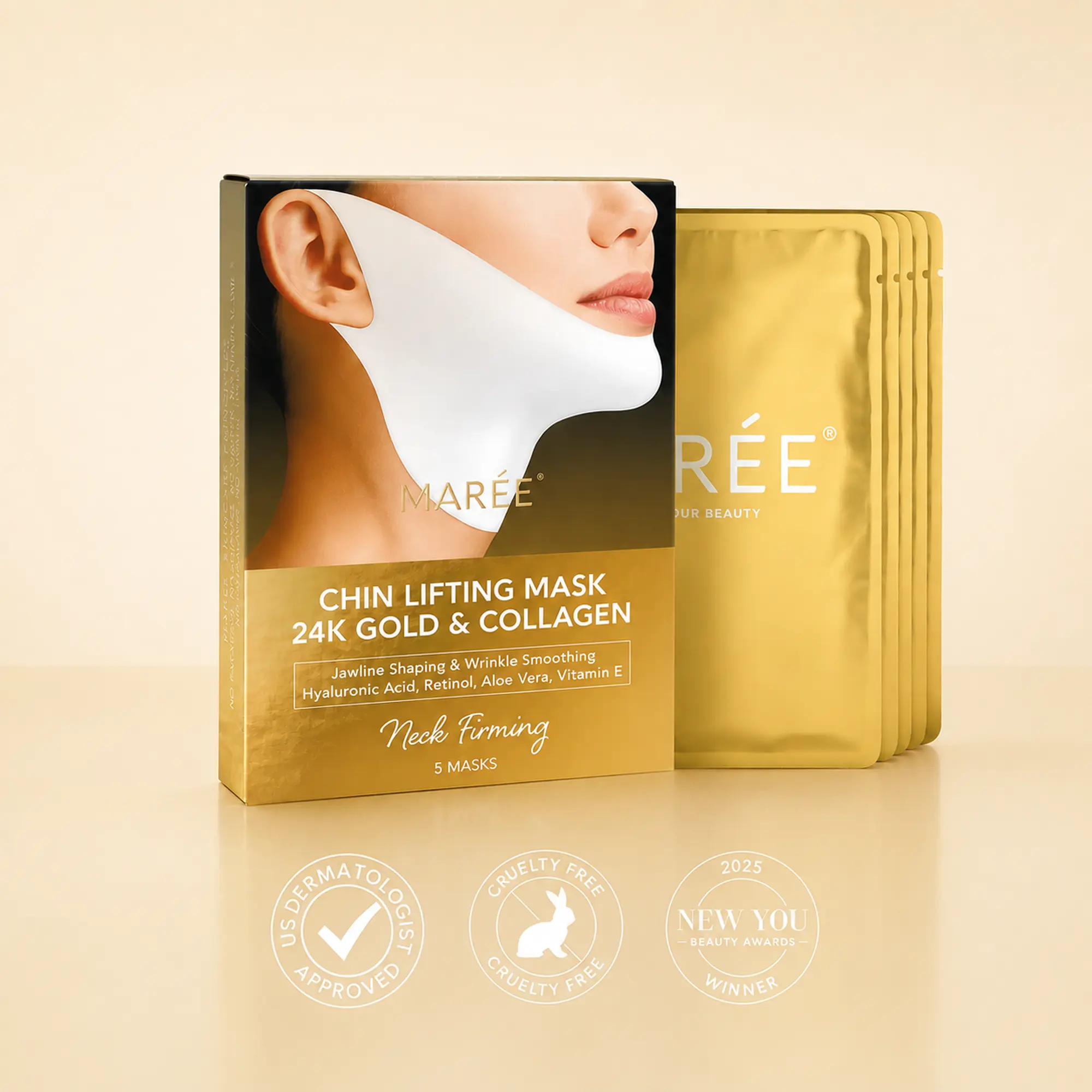 MARÉE V-Line Lifting Mask – Chin, Jawline & Neck Firming Mask – Collagen, PDRN, Hyaluronic Acid & More – 5 Masks
