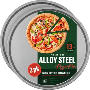 13inch Alloy Steel Pizza Pan, Non-Stick Coating, Serving Tray, Round Baking Pan, Suitable for Oven (2-Pack)