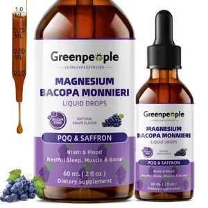 GREENPEOPLE Magnesium Glycinate Liquid Drops - 4-in-1 High Absorption Liquid Magnesium for Sleep with Saffron, GABA & Bacopa | Fast-Acting, Bone, Muscle & Sleep | Sugar-Free Grape Flavor, 2fl Oz Vegan