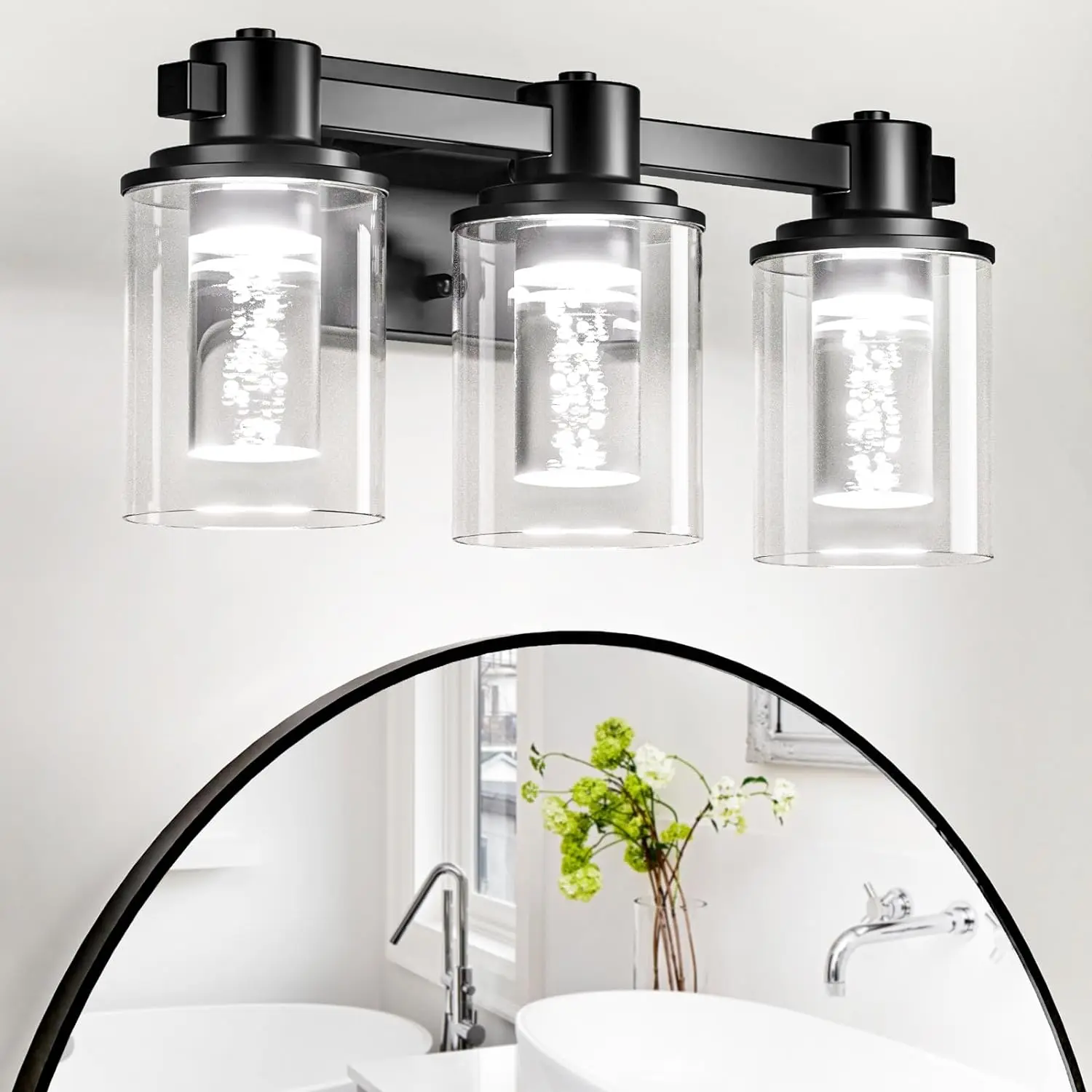 LED Lighted Vanity Bathroom Mirror Lights - 17.5in Glass Modern Dimmable Wall Lamp, UL Certified, High Intensity, Bulbs Included, Indoor Home Improvement Fixture High Intensity Led