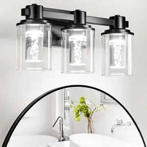 Bathroom Light Fixtures，Bathroom Vanity Light LED Bathroom Lighting Fixtures Over Mirror UL Certified (Bulbs Included), 17.5 inch Glass Modern