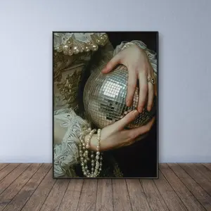 Vintage Disco Ball & Woman Pattern Diamond Arts Colorful Painting Kit without Frame, DIY 5D Diamond Arts Colorful Painting Kit, Wall Art Decor for Home