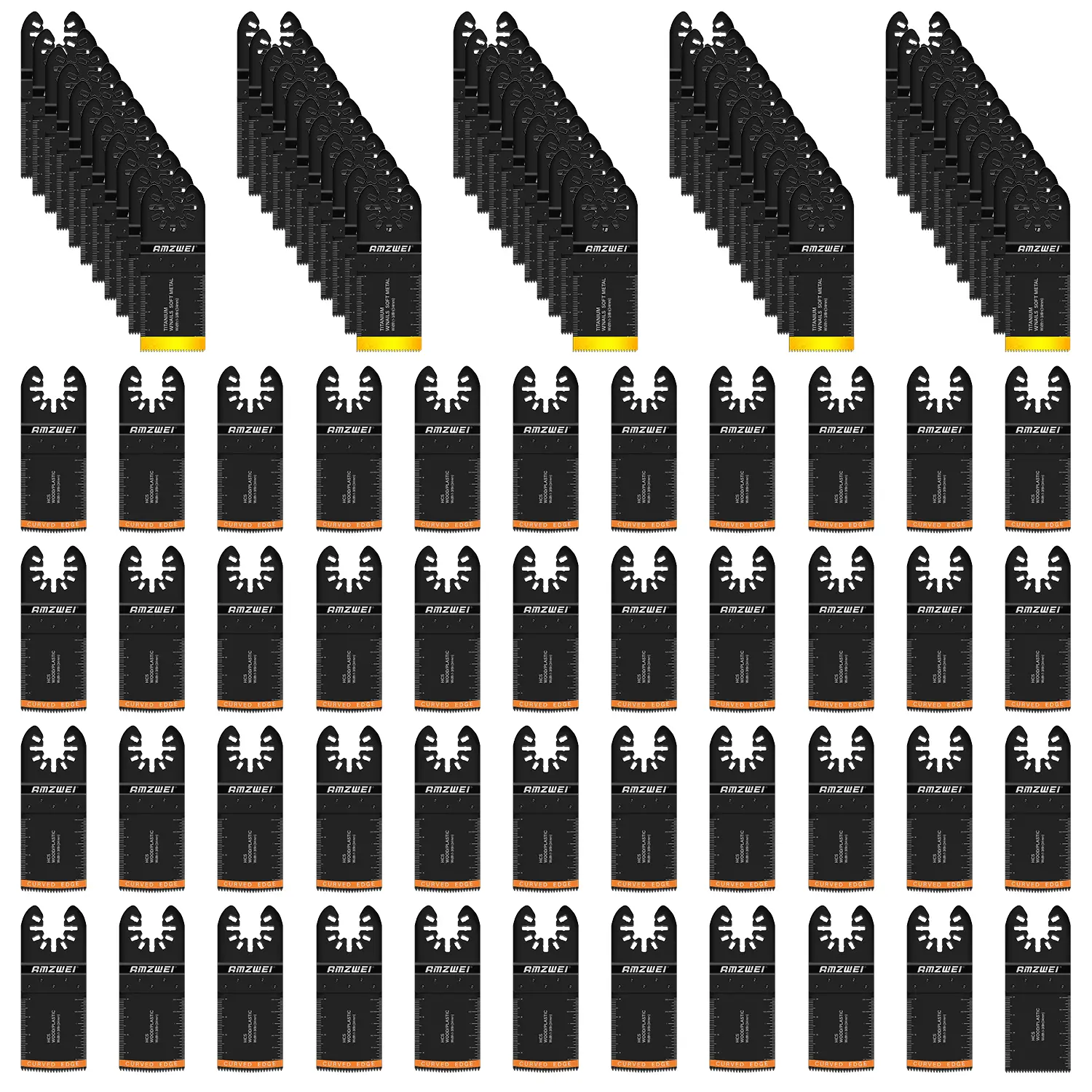 105pcs Oscillating Tool Blades, Titanium Multitool Blades for Metal, Wood, Plastic, Curved Edge Oscillating Saw Blades